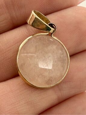 Rose Quartz Gold Tone Pendant Necklace Pink Gemstone Charm 17 mm